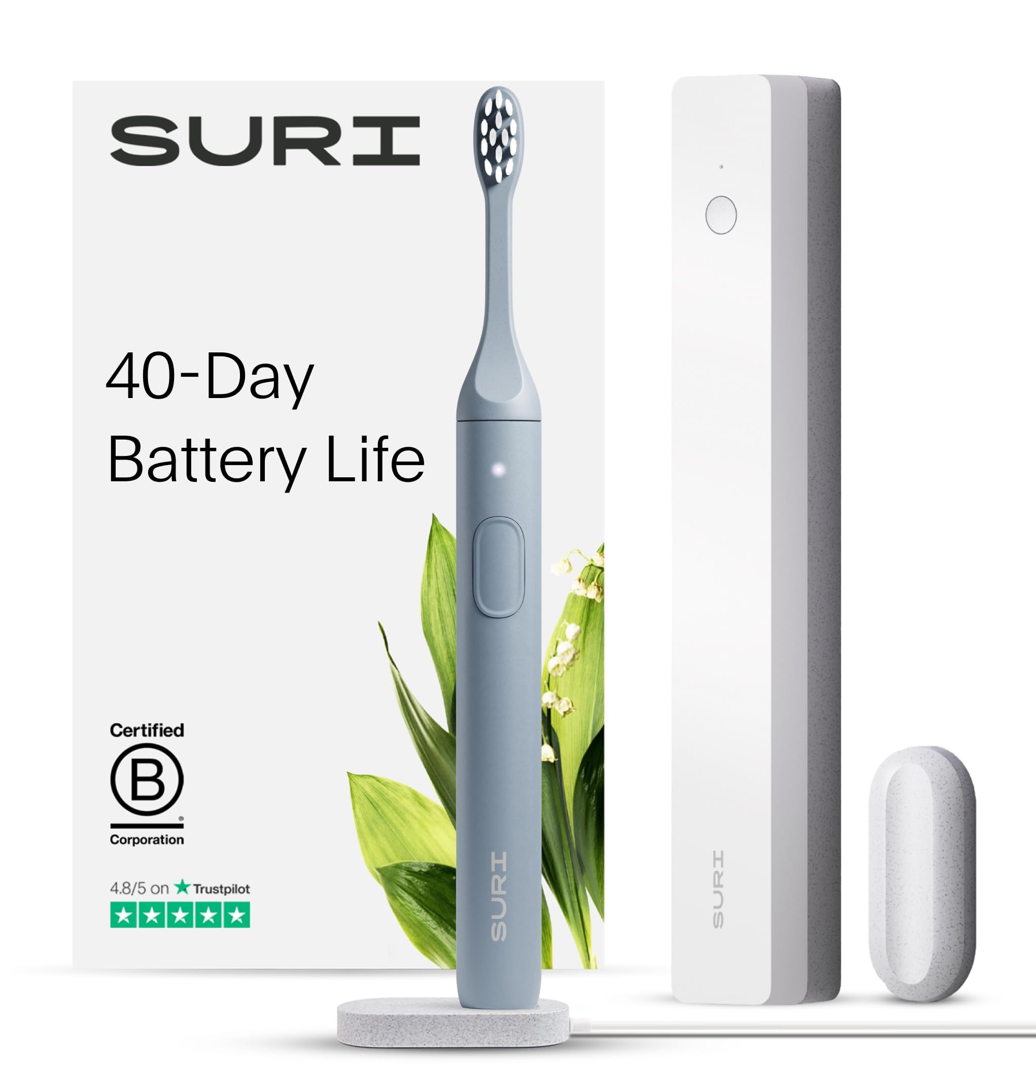 Eco-Friendly Electric Toothbrush for Adults | California-Designed Slim Sonic Toothbrush with 40-Day Battery & Travel Case | Durable Oral Care Kit for Home & Travel Use