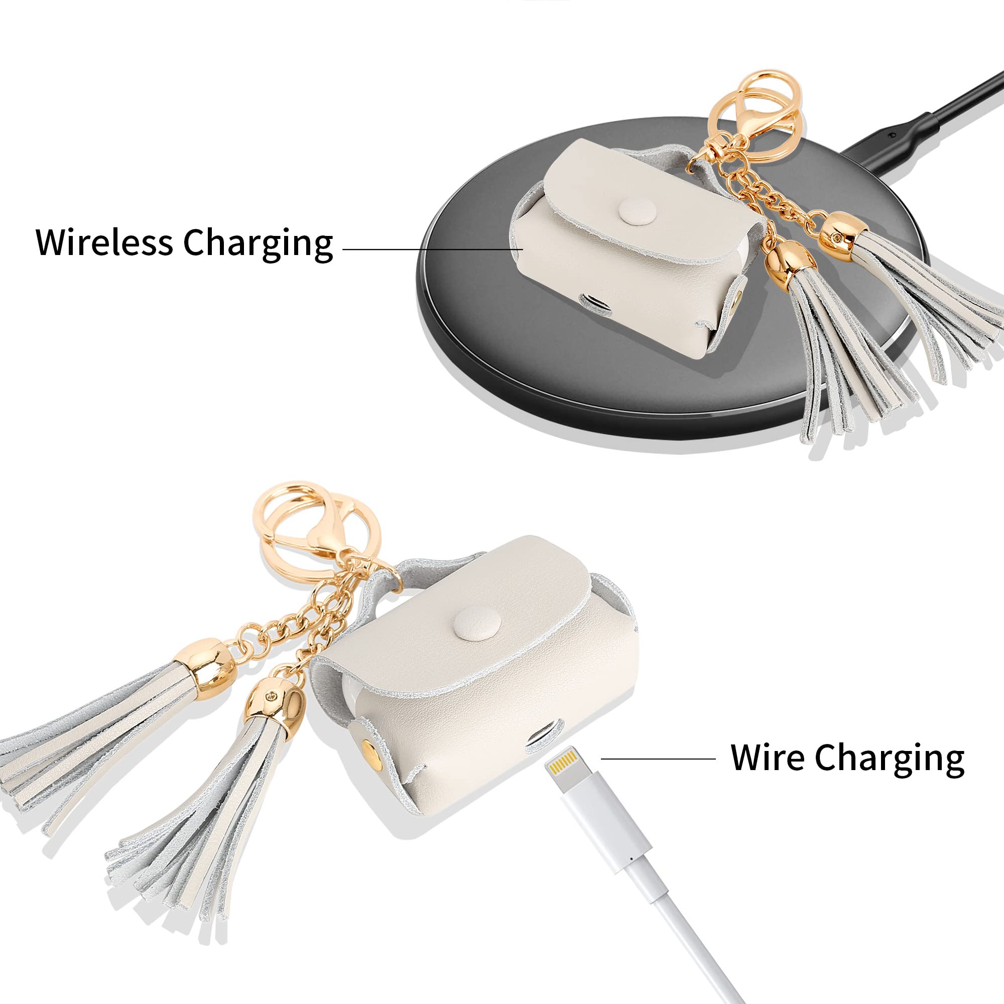 Genuine Leather AirPods Pro Charging Case Cover with Tassels - Compatible with AirPods Pro 1st (2019) & 2nd Gen (2022) - Beige | Stylish Protection for Daily Use, Travel & Gifts