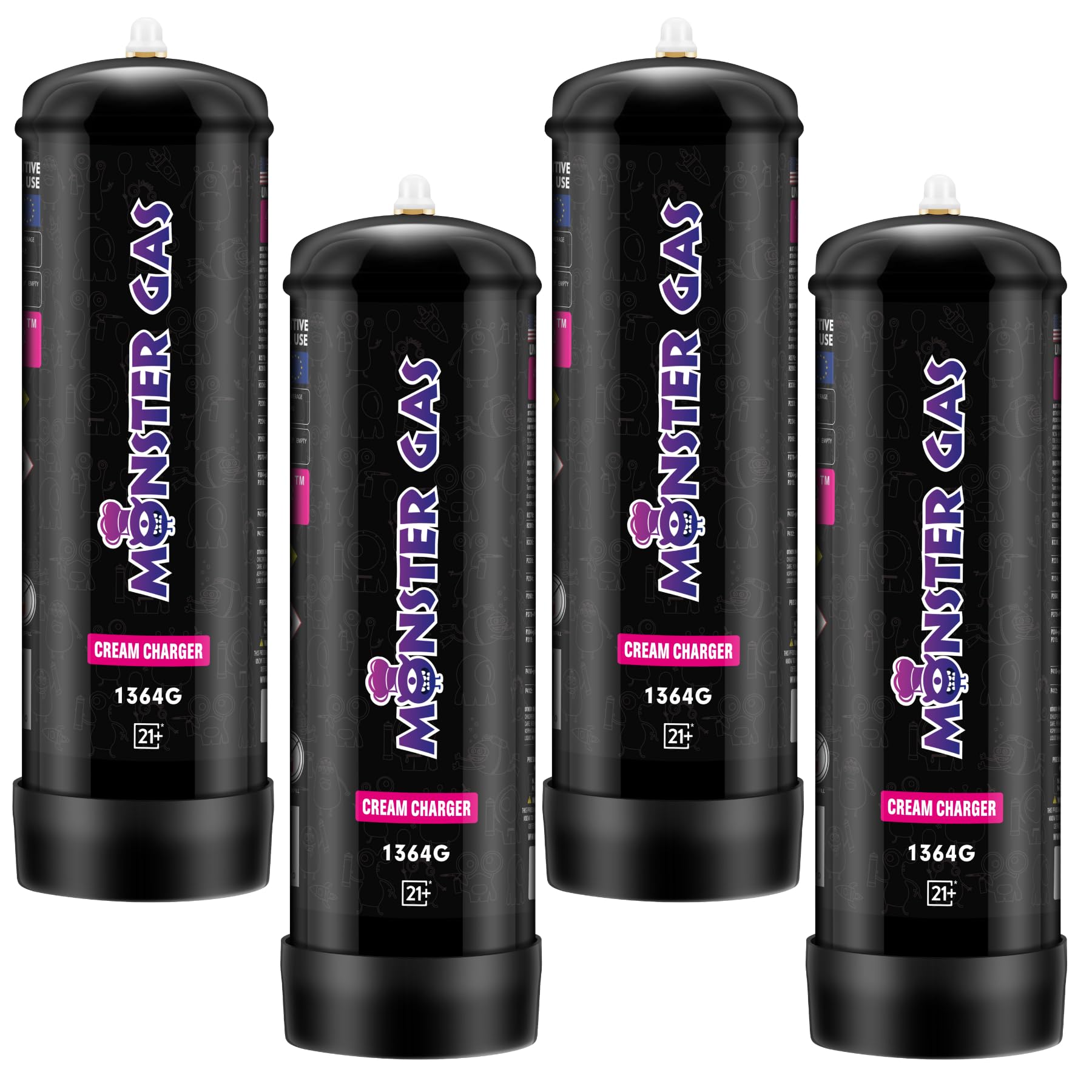 Premium 2.2L Whipped Cream Charger (1364g) - 4 Food Grade N2O Cylinders for Professional Desserts & Coffee Toppings | Perfect for Bakeries, Cafes & Home Kitchen Use