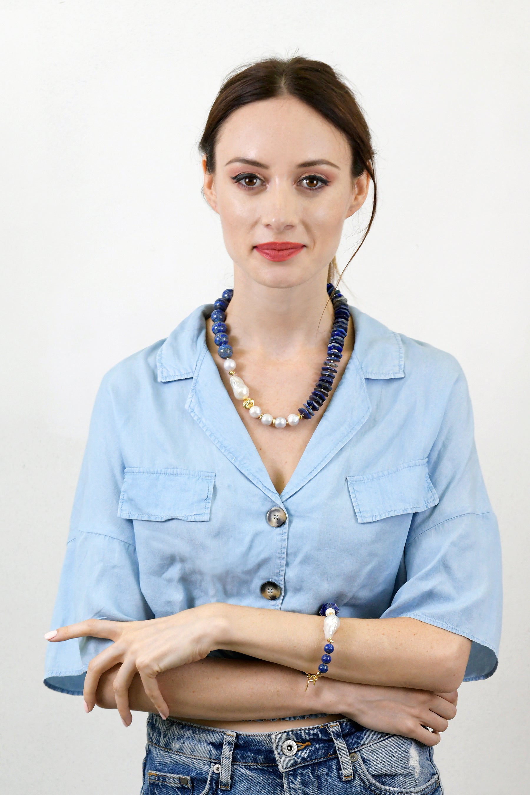 Lapis Lazuli & Baroque Freshwater Pearl Necklace - Elegant Bohemian Jewelry for Women | Perfect for Weddings, Parties & Everyday Wear