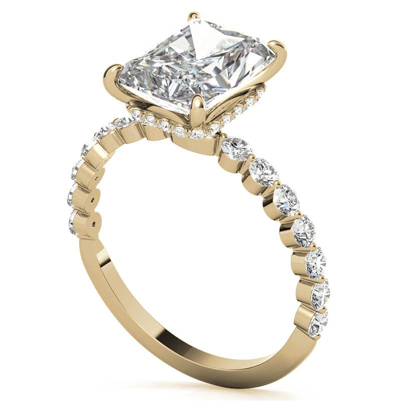 2 Carat Radiant Cut Moissanite Engagement Ring & Wedding Band Set, Solitaire Hidden Halo Bridal Ring, Handmade in 10K/14K/18K Solid Gold (10K Yellow Gold) – Perfect for Proposals, Anniversaries & Romantic Gifts for Her