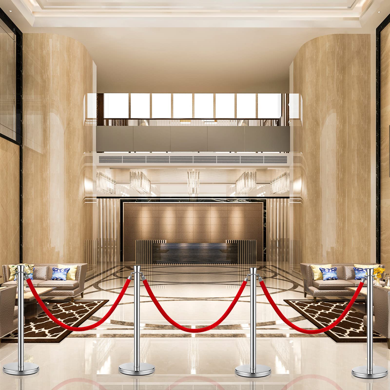 Wesiti 6-Pack 5ft Red Velvet Rope Stanchions with Hollow Base - Premium Crowd Control Barriers for Events, Parties, and Queue Management | Perfect for Wedding Receptions, VIP Sections & Retail Stores