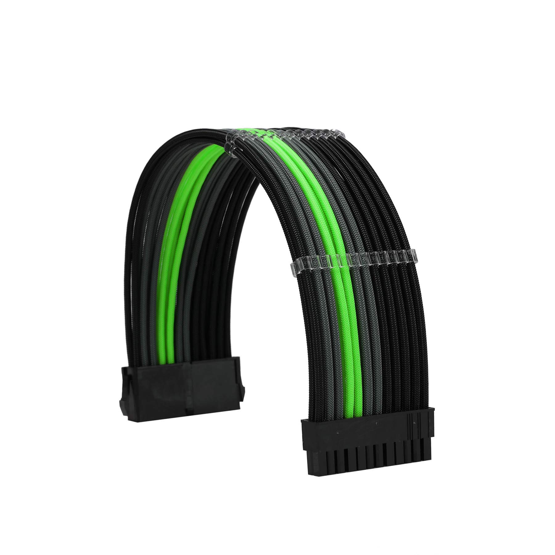 18AWG ATX 24-Pin + EPS 8-Pin + PCI-E 8-Pin PSU Extension Cable Kit with Cable Combs - Black Grey Green - for PC Power Supply to Motherboard/GPU - Perfect for Custom PC Builds, Cable Management & Gaming Rigs