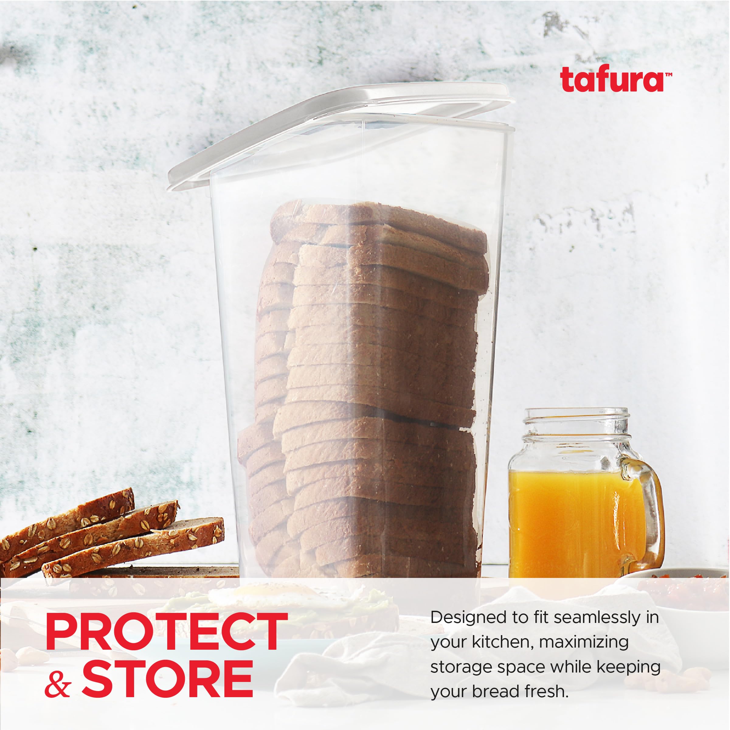 Tafura Bread Storage Container - BPA Free Plastic Bread Box with Airtight White Lid - Perfect for Homemade Loaves, Baked Goods & Kitchen Organization - Ideal for Pantry, Countertop & Fresh Food Storage
