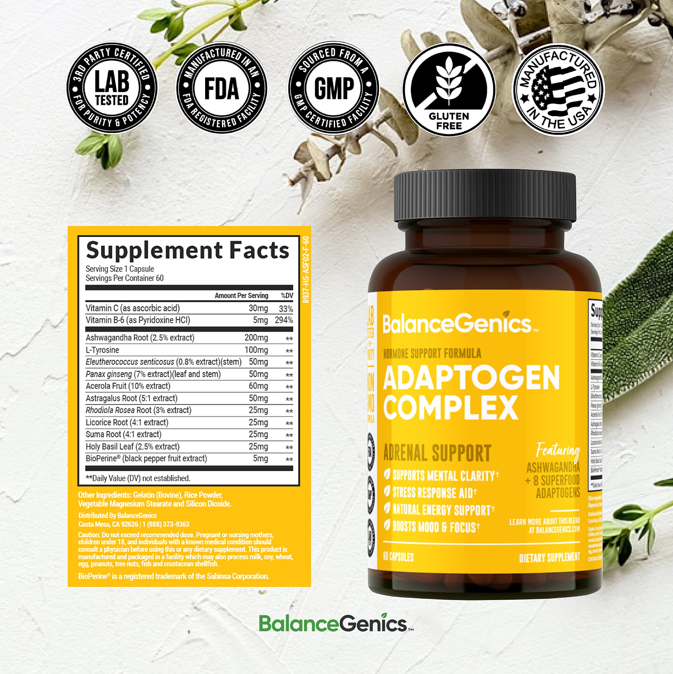 Adrenal Support Supplement with Ashwagandha, Holy Basil & Rhodiola Rosea - Natural Cortisol Manager for Stress Relief & Fatigue Reduction - Supports Liver & Thyroid Health - 60 Vegan Capsules - Ideal for Busy Professionals & Students Under Pressure