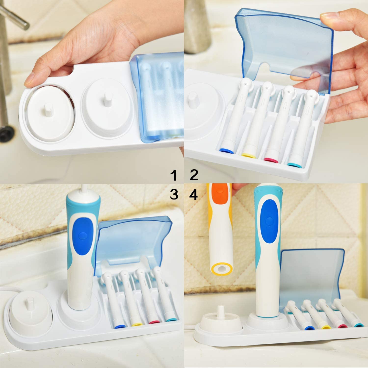 Oral B Electric Toothbrush Stand & Heads Holder (2 Pack) - Waterproof Bathroom Organizer for Electric Toothbrush Storage - Perfect for Oral B Series 9000, 8000, 7000, 6000 & More