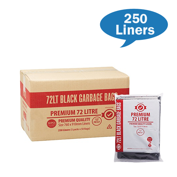 Premium Heavy Duty 72Lt Black Trash Bags - Extra Thick Garbage Bags for Kitchen, Office & Outdoor Use
