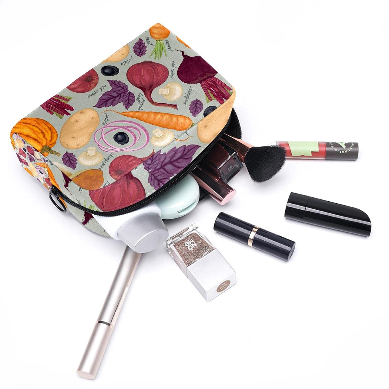 Hand Drawn Vegetable Cosmetic Bag for Women - Travel Makeup Organizer for Girls