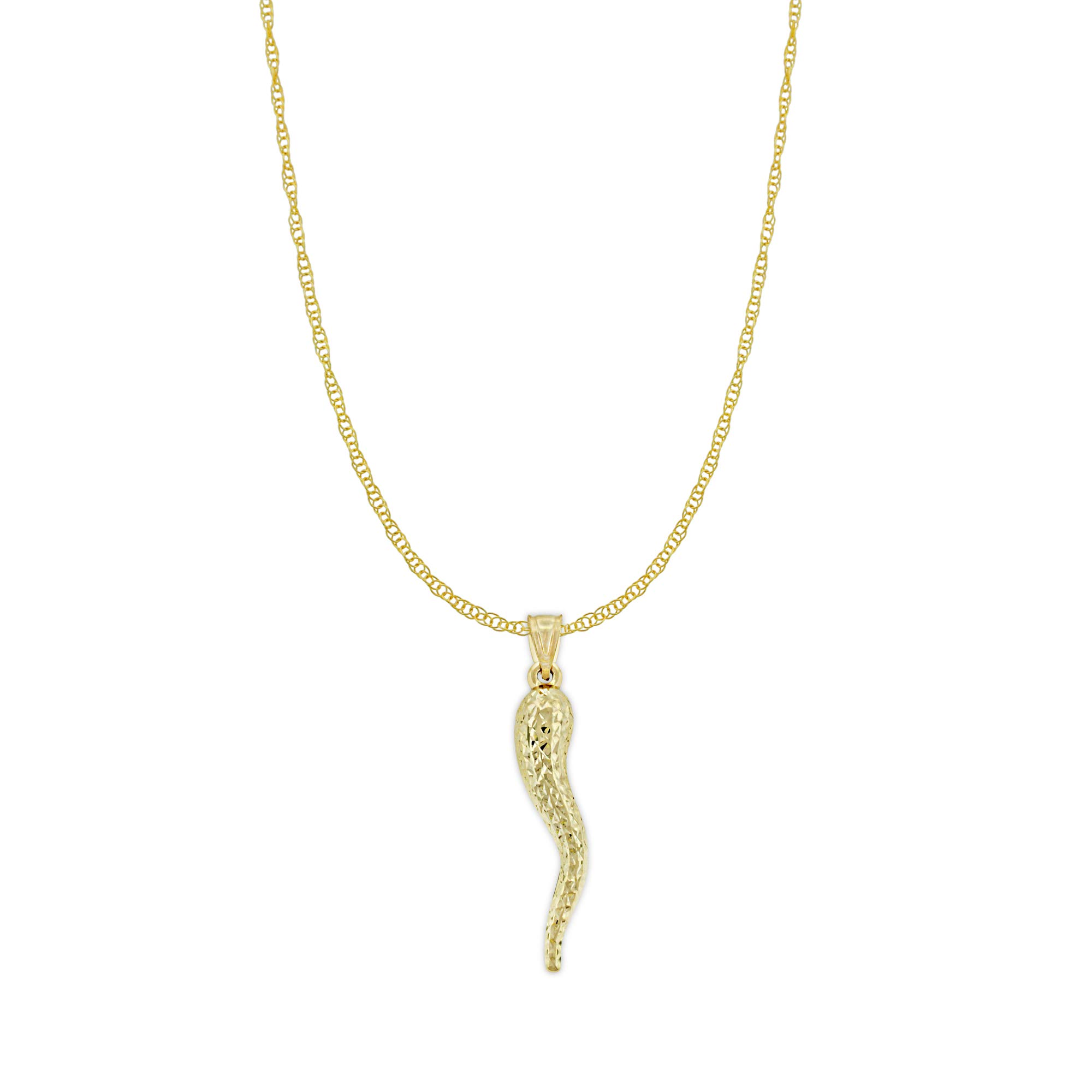 14K Gold Diamond-Cut Italian Horn Charm Pendant - Large Size for Necklace - Perfect for Gifts, Protection & Italian Heritage Jewelry - Great for Parties, Weddings & Everyday Wear