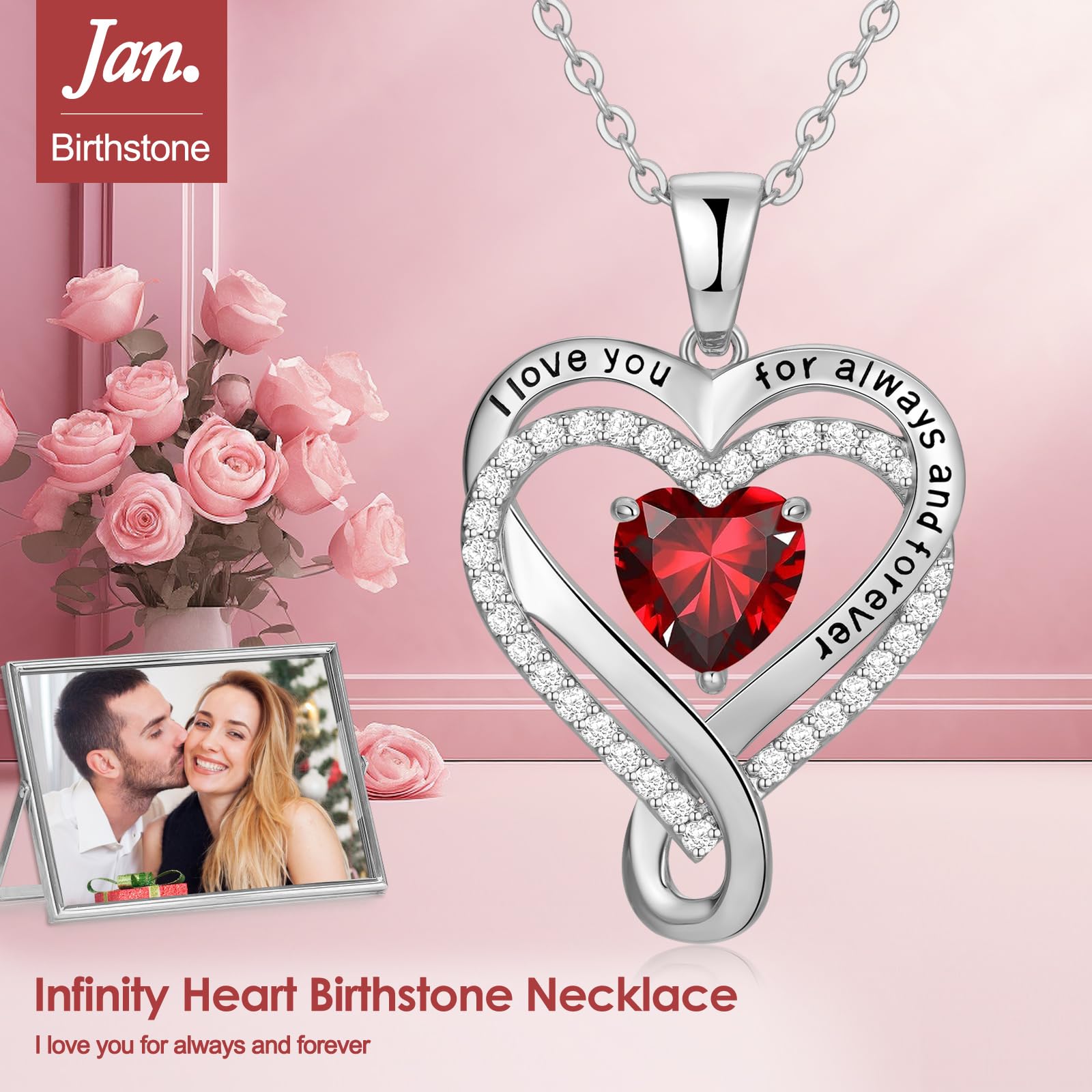 Lealove Sterling Silver Heart Pendant Necklace for Women - Personalized Birthstone Jewelry | Romantic Anniversary, Birthday, Valentine's Day Gift for Her, Wife, Girlfriend, Mom | Perfect for Date Nights, Weddings & Mother's Day Celebrations
