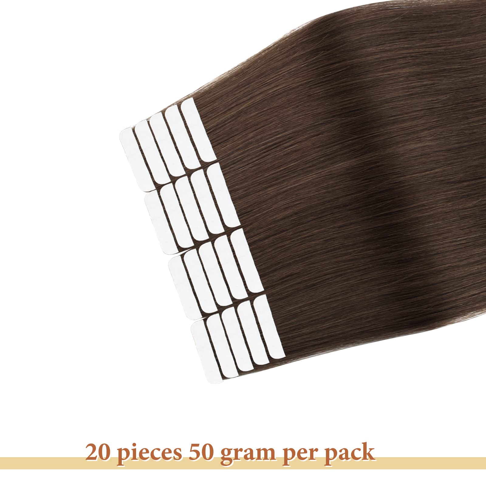 20 Pcs 50g Dark Brown Invisible Soft Human Hair Tape-in Extensions - Double Sided Remy Hair for Natural Look & Easy Application - Perfect for Daily Styling, Volume Boosting & Special Occasions