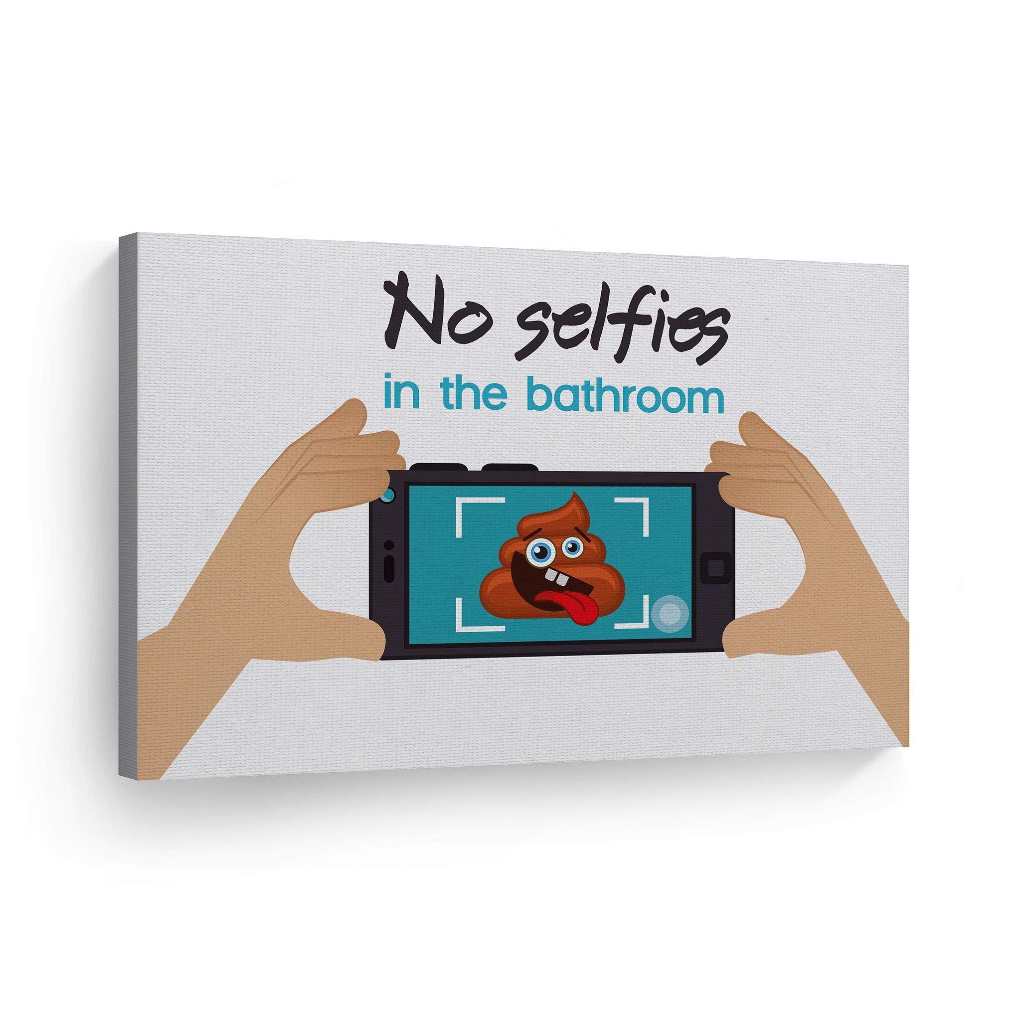 Smile Art Design 'No Selfies in the Bathroom' Funny Quote Canvas Print - 8x12 Inch Ready to Hang Bathroom Wall Decor, Humorous Toilet Sign for Home Decoration, Made in USA | Perfect for Powder Rooms, Guest Bathrooms & Apartment Decor