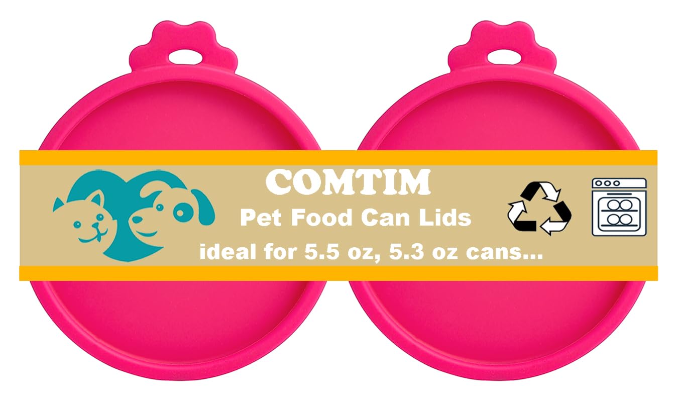 Reusable Silicone Cat Food Can Lids for 5.5 oz & 5.3 oz Cans - 2 Pack Pet Food Can Covers, Wet Food Savers (Hot Pink) - Perfect for Freshness & Portion Control