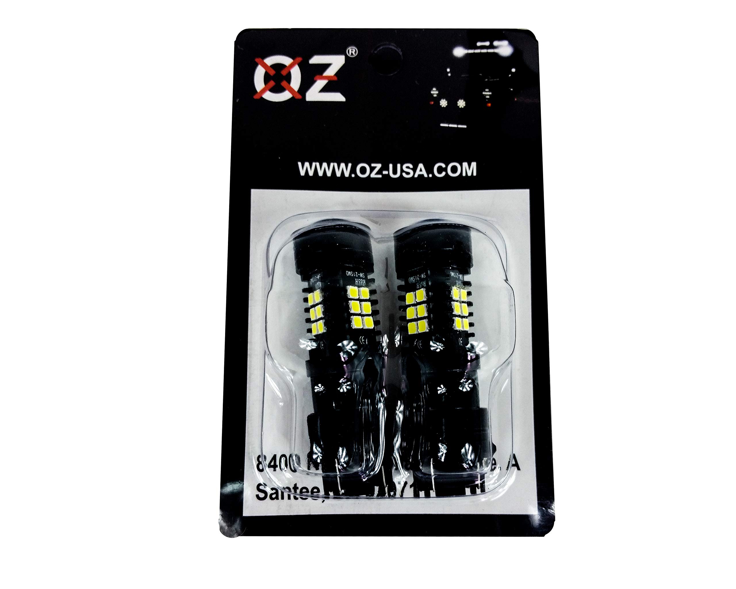 2-Pack White LED 3157 3156 3057 3056 Bulbs - 3-Sided Dual Intensity 21SMD Projector Lens for Running Tail, Brake, Turn Signal & Reverse Lights (12V-24V) - Perfect for Cars, Trucks, SUVs & Motorcycles