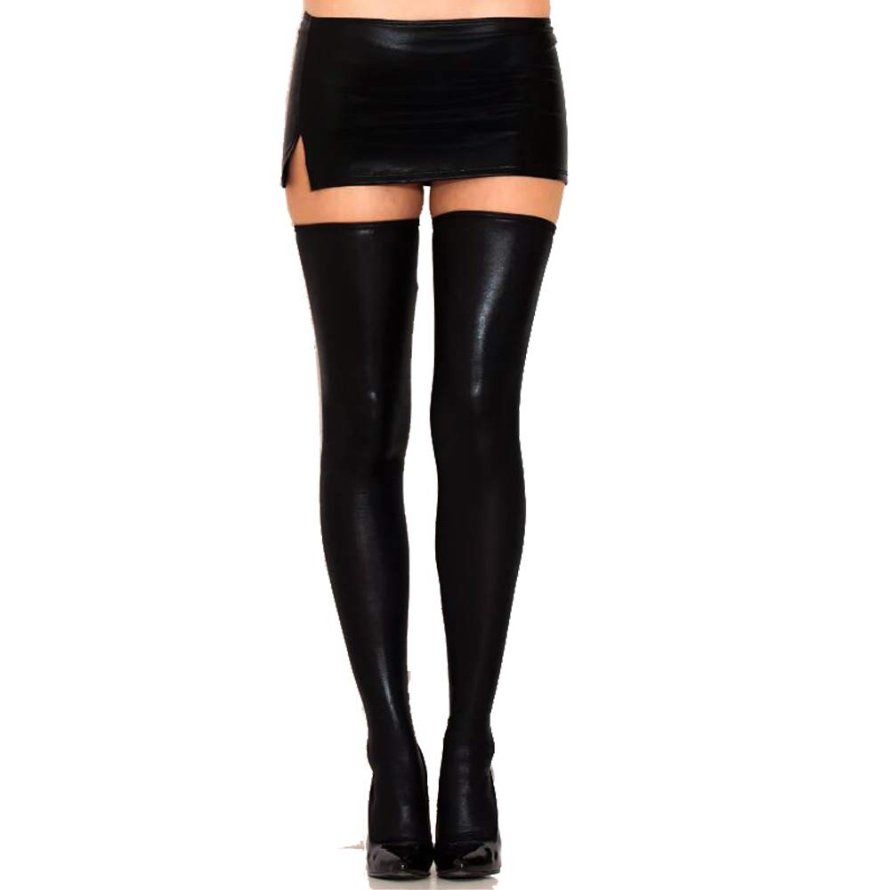 Fetish Queen 15-Color Sexy Mini Split Skirt & Shiny Thigh High Stockings Set for Women | Lingerie, Cosplay & Role Play Outfit