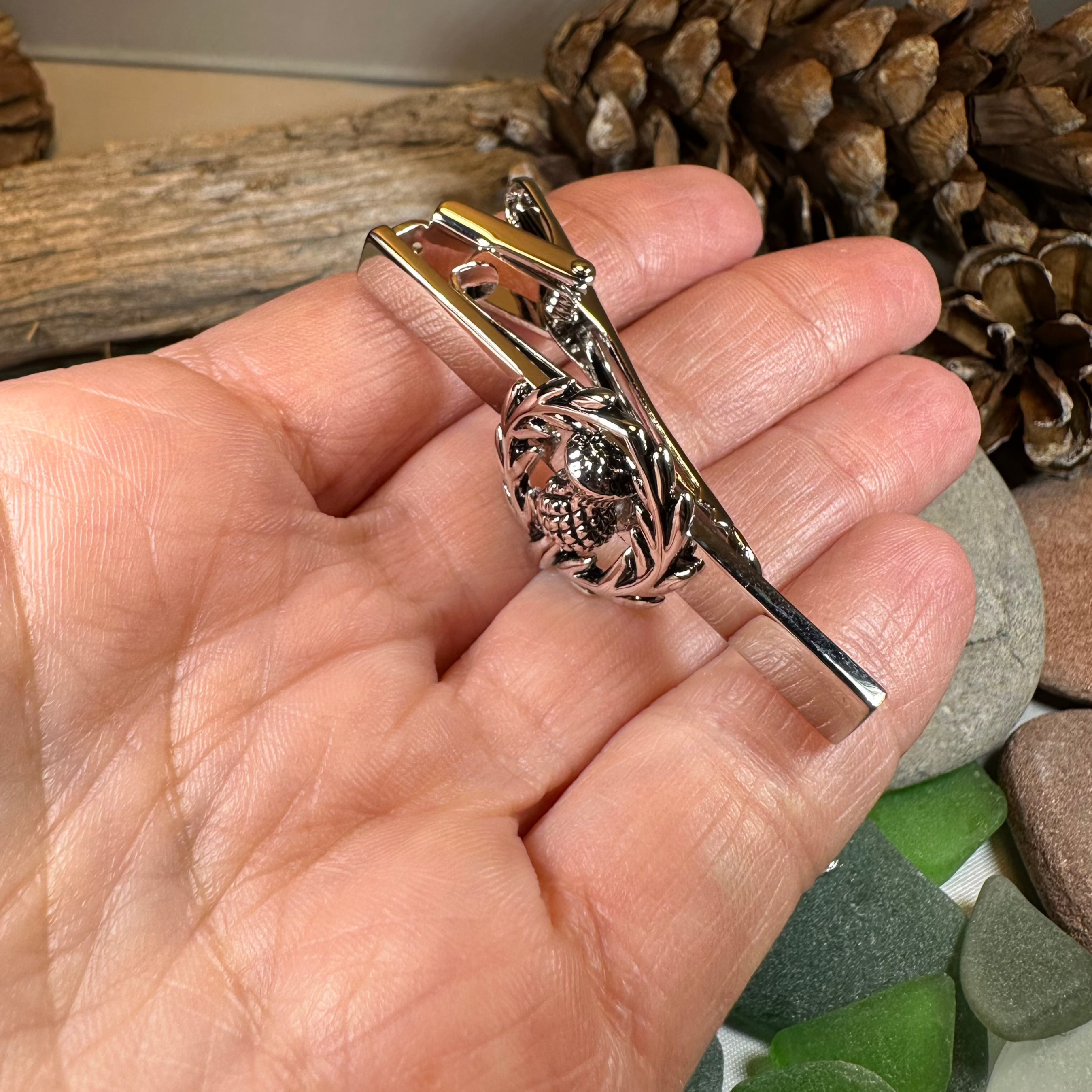 Classic Scottish Thistle Tie Bar - Elegant Silver Plated Kilt Pin for Men's Formal Wear | Perfect for Weddings, Business Meetings & Highland Outfits