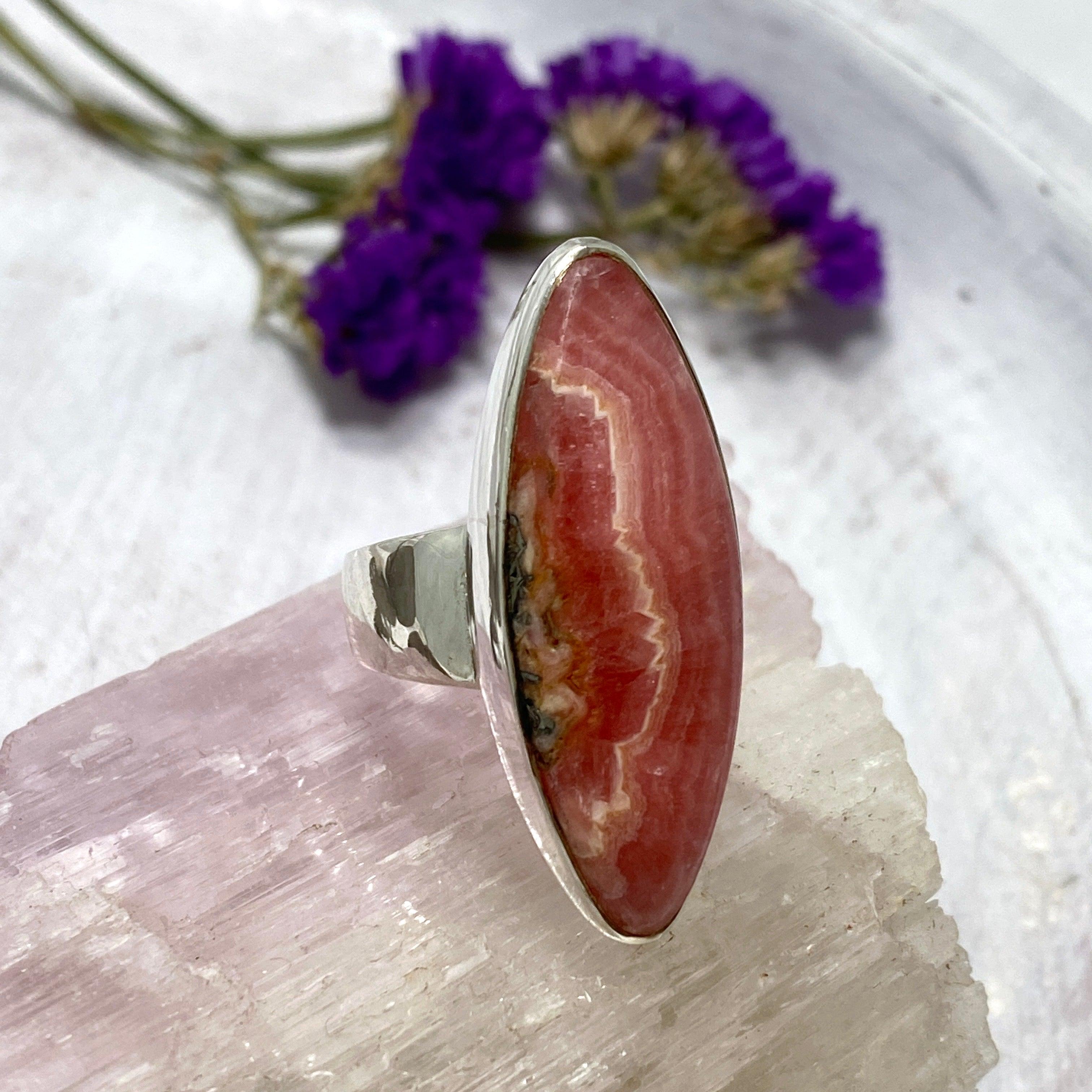 Rhodochrosite Marquise Ring Size 9 - KRGJ2117 | Elegant Gemstone Jewelry for Women, Perfect for Weddings, Anniversaries & Special Occasions