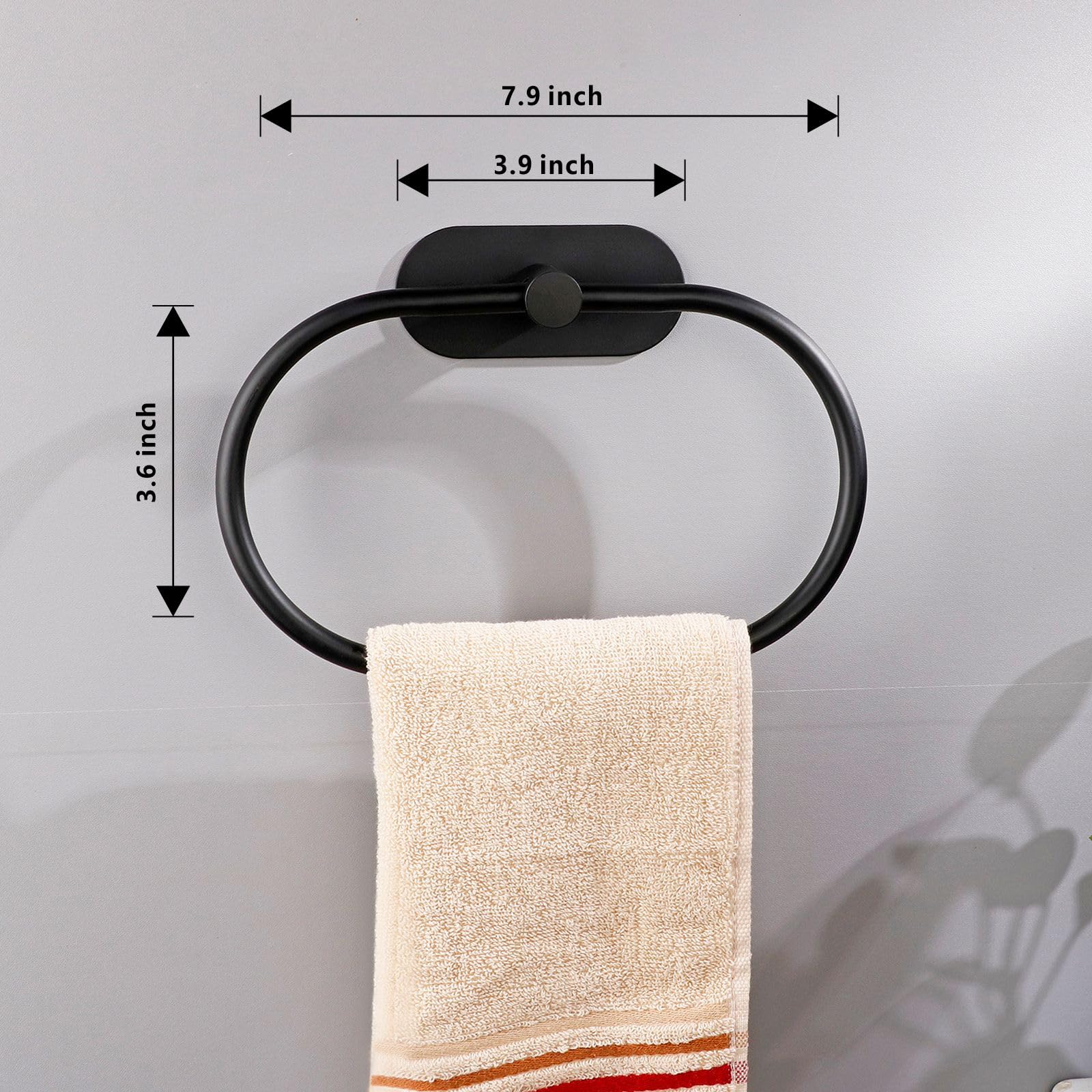 Stainless Steel Self Adhesive Towel Holder - No Drill Bathroom Towel Ring & Bar Set (2 Pack, Black) - Perfect for Modern Bathrooms, Kitchens & RVs - Wall Mounted Hand Towel Hanger for Easy Access