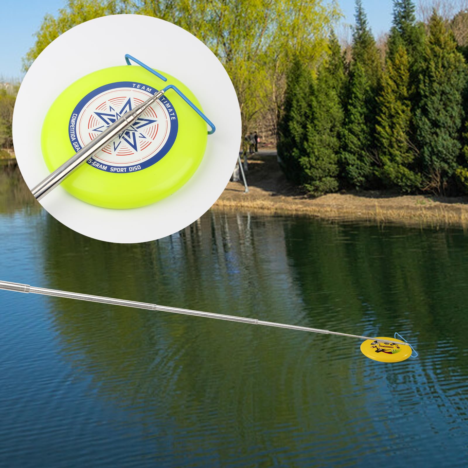 **16FT Telescopic Disc Golf Retriever Pole - 3-in-1 Stainless Steel Grabber Tool for Water & Outdoor Play | Perfect for Lost Disc Recovery & Course Adventures**