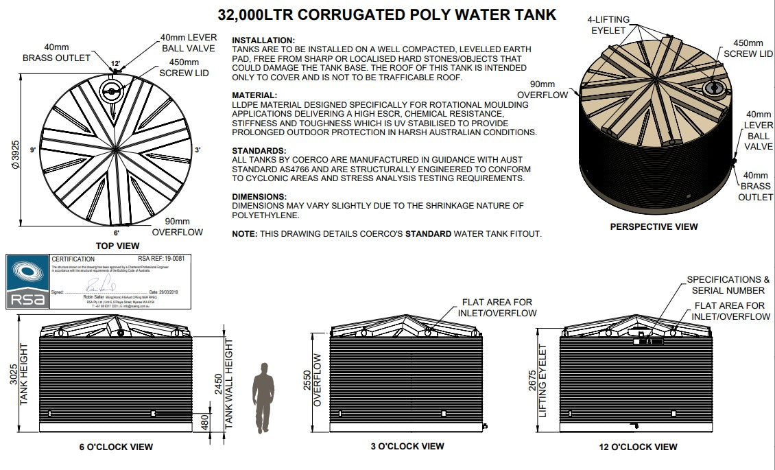 32,000L Premium Corrugated Round Poly Water Storage Tank - Durable & UV Resistant for Farm, Ranch, and Emergency Water Supply | Perth Australia