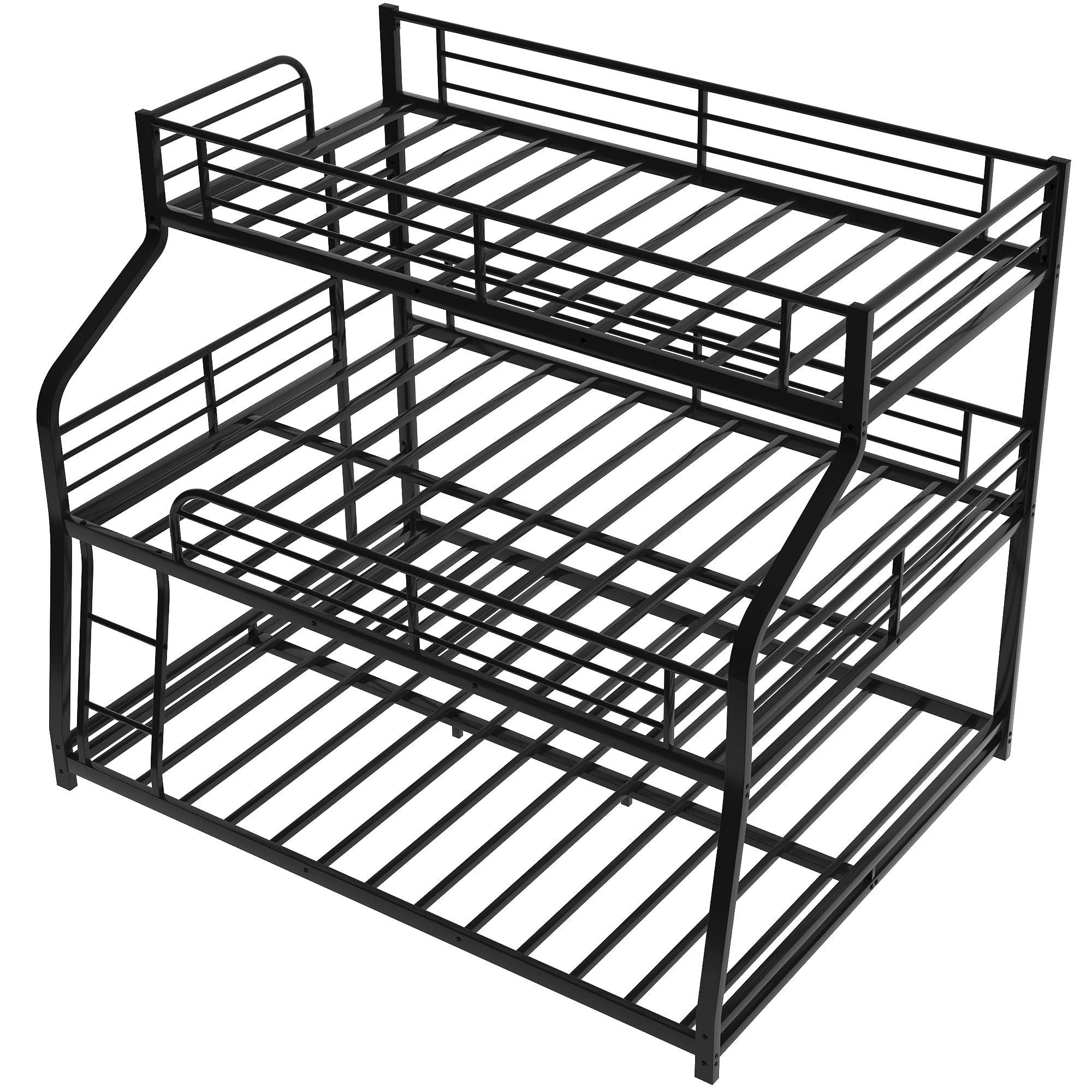 Triple Metal Bunk Bed - Twin XL Over Full XL Over Queen Size with Ladders | Sturdy Family & Teen Bunk Bed | No Box Spring Required | Perfect for Small Rooms, Dorms & Shared Kids' Bedrooms