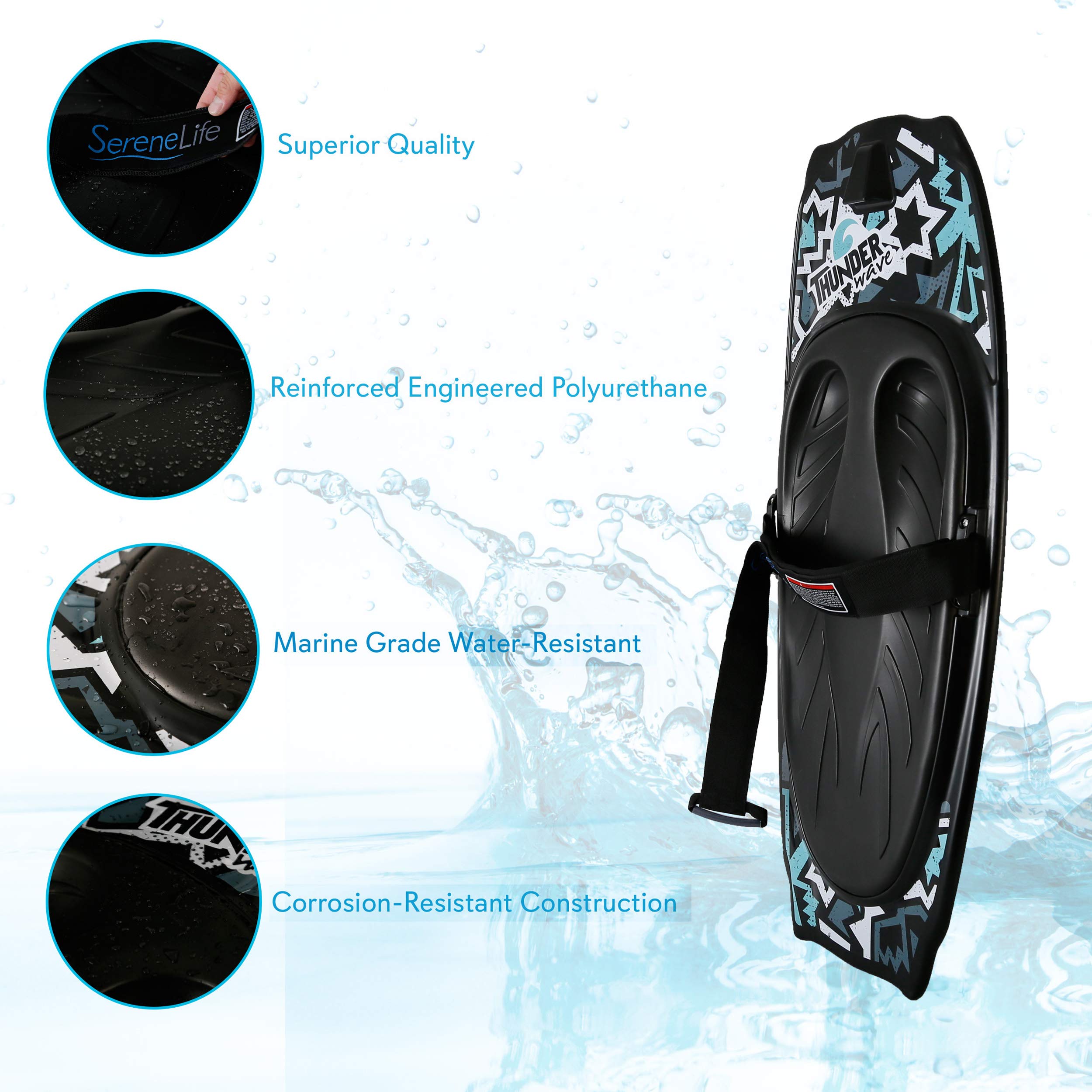 SereneLife Water Sport Kneeboard with Hook for Kids & Adults - Adjustable Strap Kneeboard for Boating, Wakeboarding, Knee Surfing & Water Sports - Perfect for Lakes, Rivers & Ocean Fun