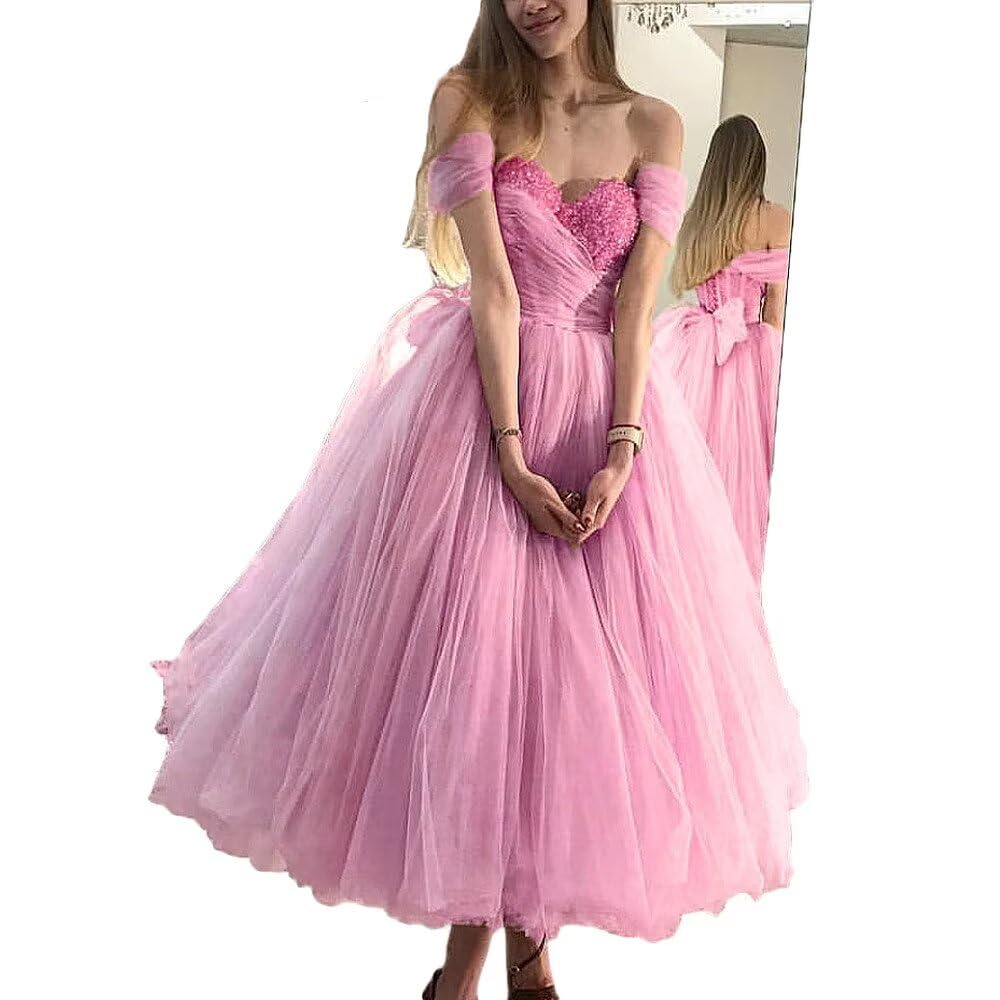 LEJY Women's Off The Shoulder Tulle Prom Dress - Elegant Formal Evening Gown for Homecoming, Wedding Guest, Cocktail Party & Special Occasions