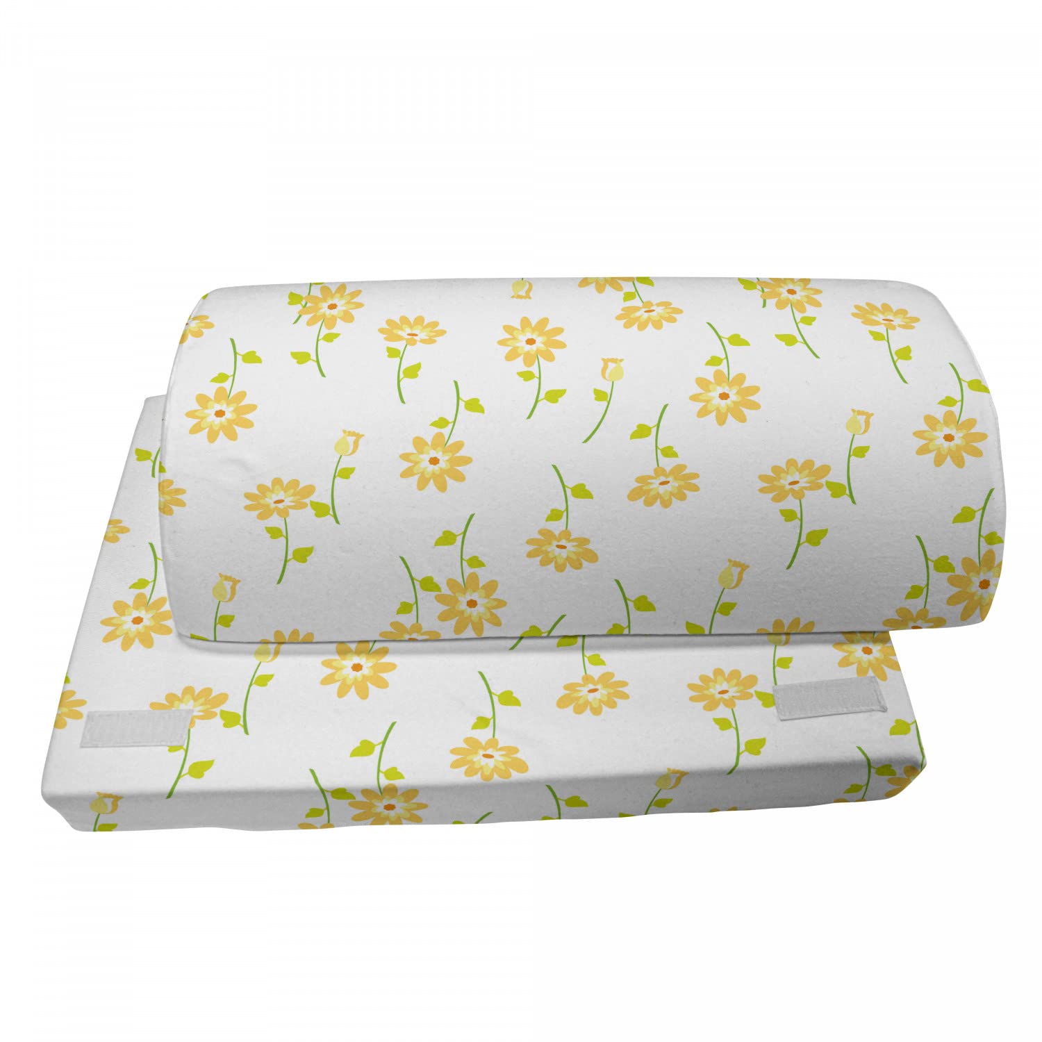 Ambesonne Floral Foot Rest with Non-Slip Backing - Adjustable Ergonomic Memory Foam Leg Support for Office & Home - Energetic Romantic Tulip Pattern in Mustard Yellow & Green - Perfect for Work, Reading, and Relaxation