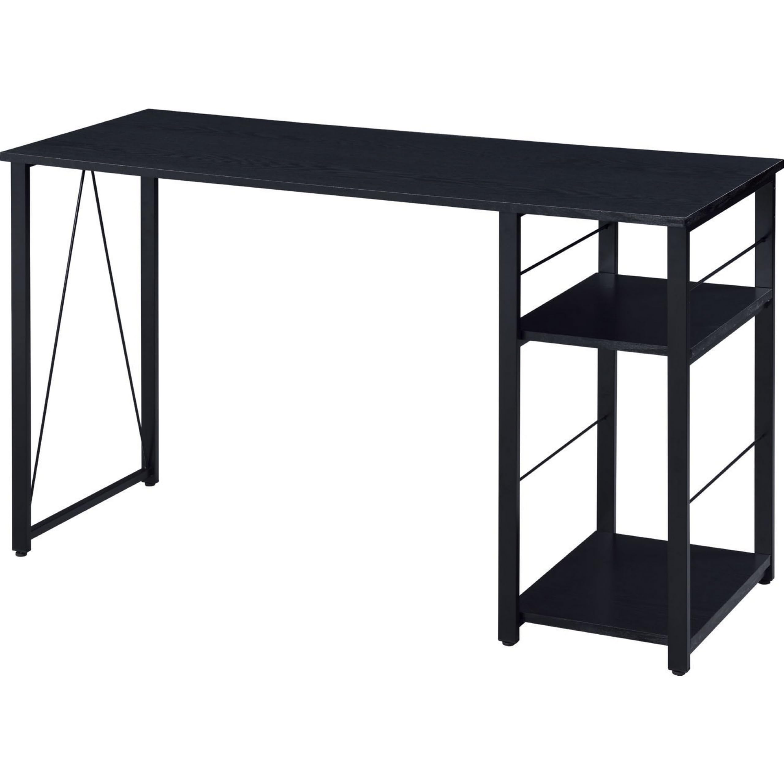 Benjara Modern Writing Desk with 2-Tier Side Shelves & Sturdy Tubular Metal Legs - Brown & Black Home Office Furniture for Small Spaces | Perfect for Remote Work, Study & Crafting