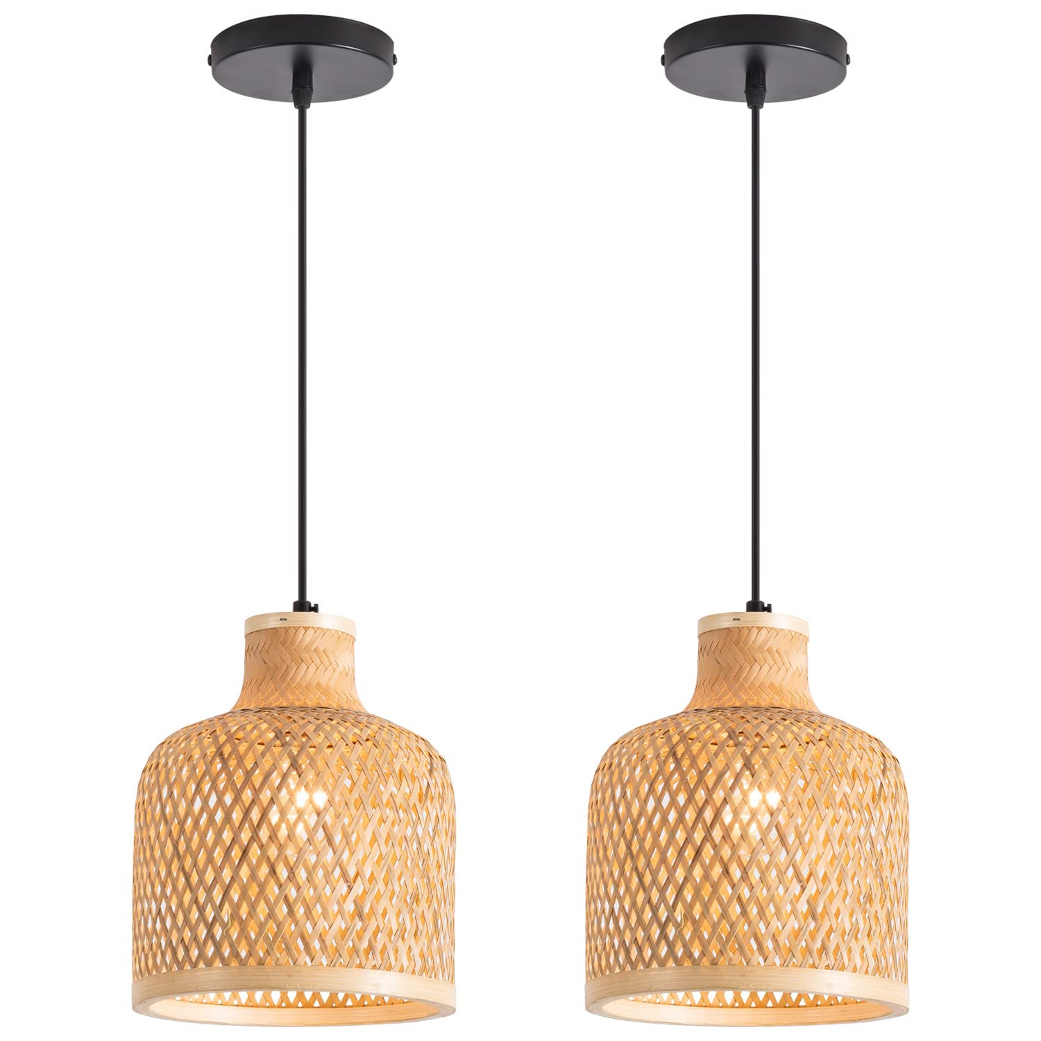 Modern Bamboo Woven Pendant Light Fixture - 2 Pack 7.8