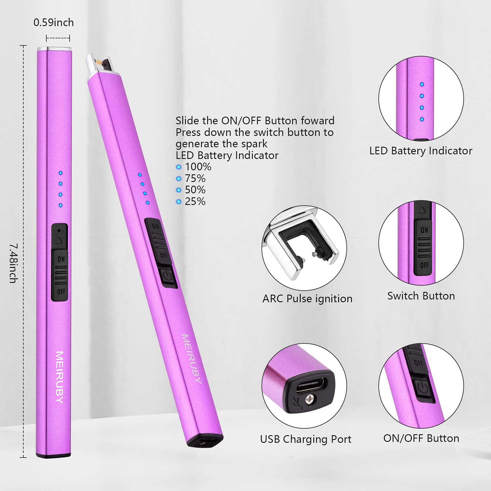 Rechargeable USB Electric Arc Lighter - Windproof Flameless Candle Lighter for Camping, BBQ, Birthday & Gifts (Purple) | Perfect for Women, Mom, Wife & Men | Great for Home, Outdoor & Special Occasions