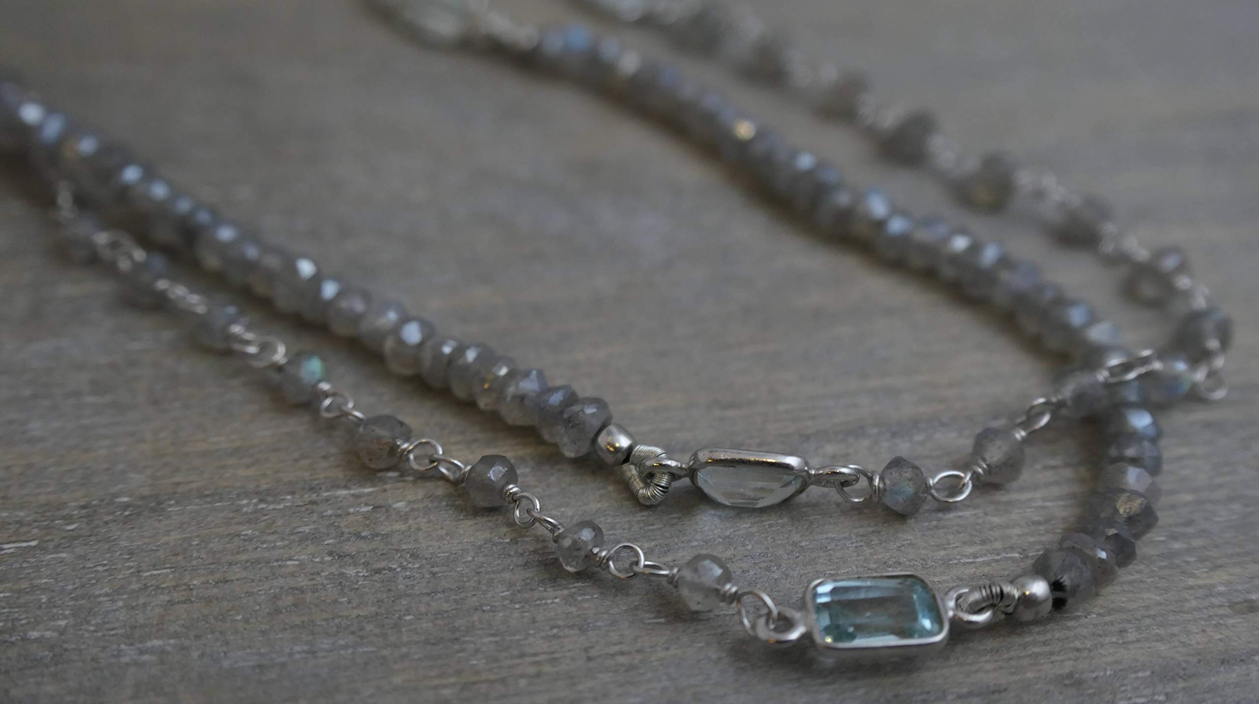 Labradorite & Blue Topaz Sterling Silver Necklace 103cm - Natural Gemstone Jewelry for Women - Handmade Birthday, Valentine's & Mother's Day Gift - Elegant Everyday Wear & Special Occasion Accessory