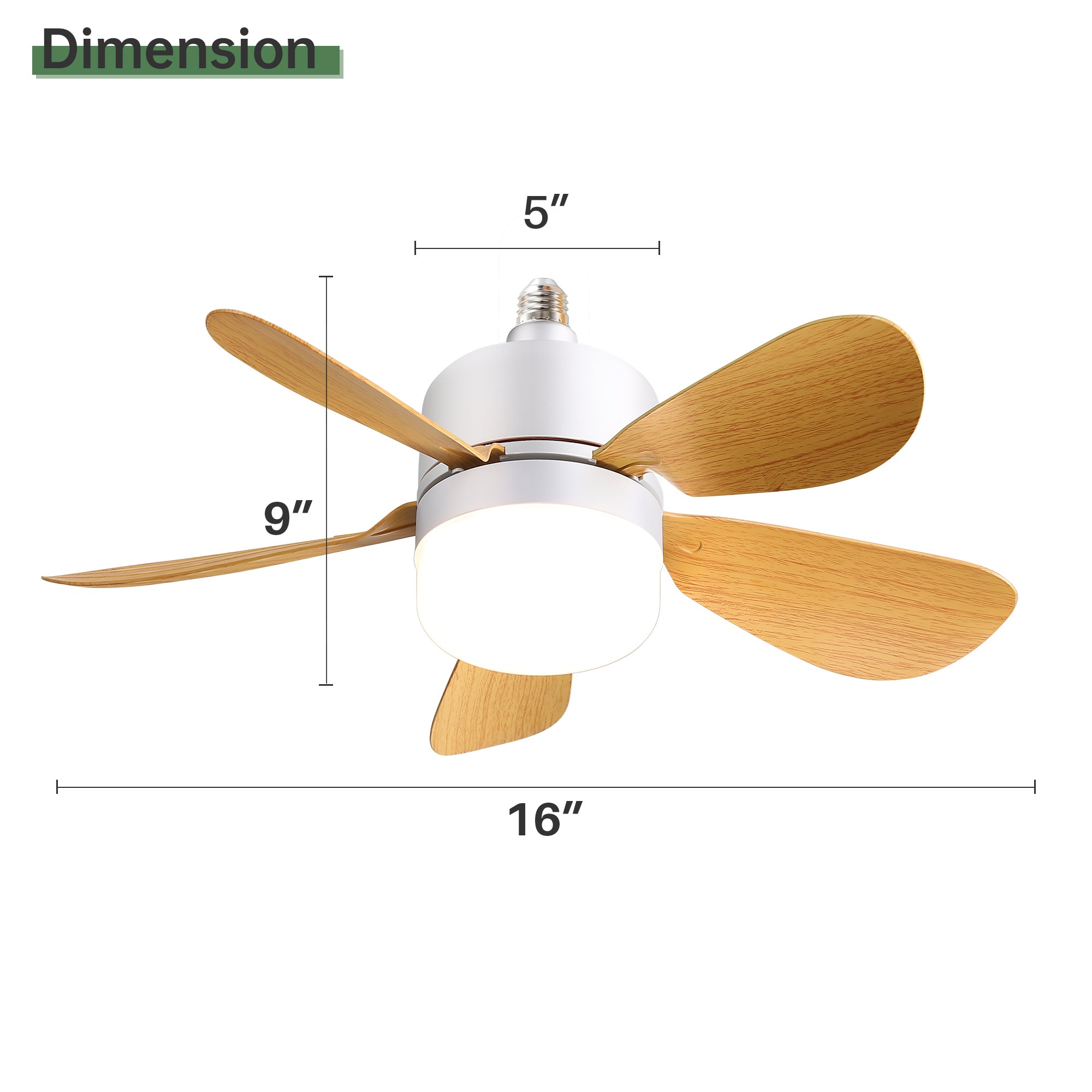 16 Inch Smart Ceiling Fan with Dimmable LED Light and Remote Control - 2 in 1 Screw Mount - Perfect for Bedroom, Living Room, and Office Spaces