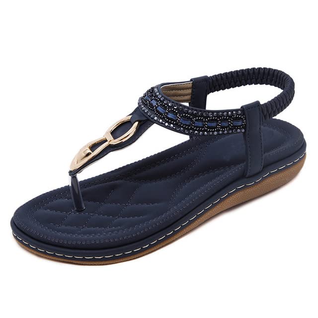 Women's Summer Sandals - Comfortable Casual Diamond Flat Sandals for Women, Soft Sole Beach Shoes - Large Size 7, Black | Perfect for Beach, Pool, and Everyday Wear