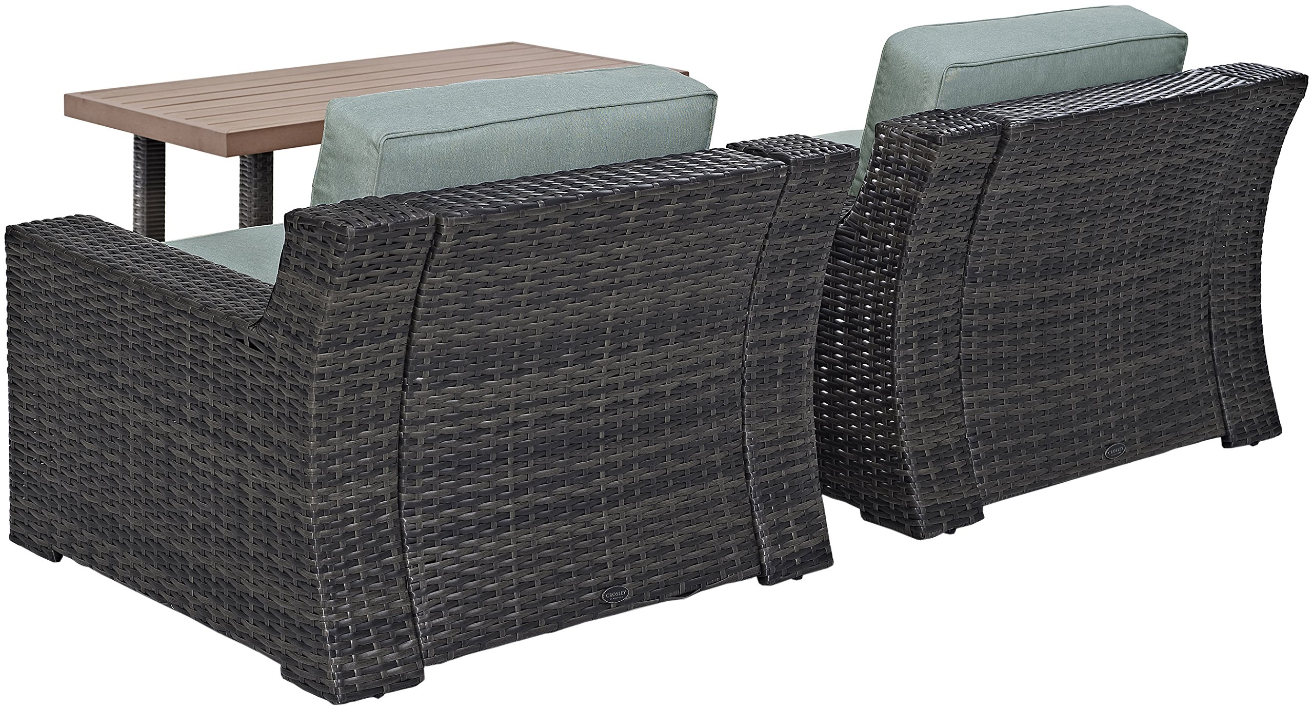 Crosley Furniture Beaufort 3-Piece Outdoor Wicker Patio Set - Brown Rattan Chairs & Coffee Table with Mist Cushions for Garden, Poolside & Backyard Relaxation
