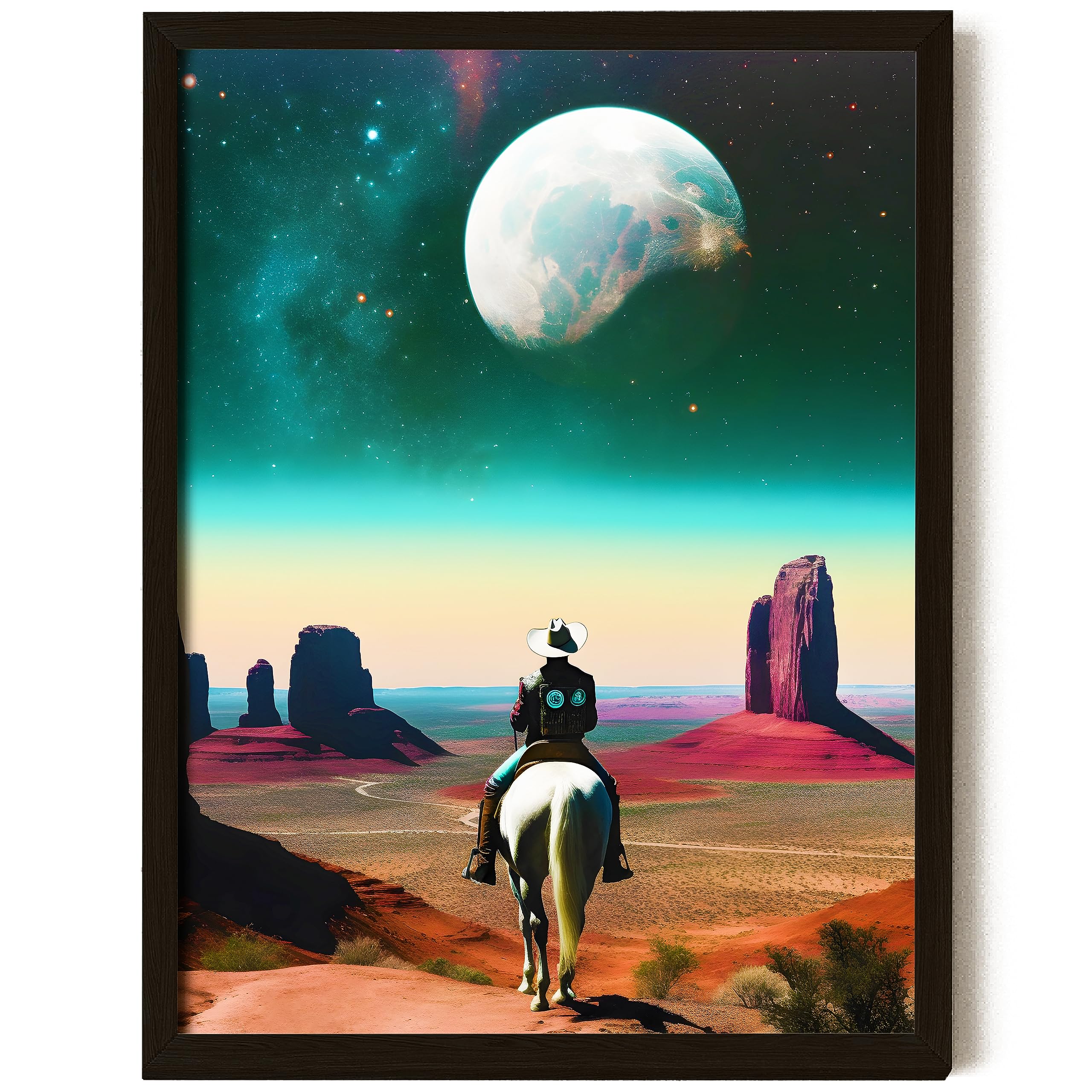 Vintage Cowboy Wall Art - 12x16 Unframed Western Cowboy Poster for Home & Bedroom Decor, Boys Room Space Theme, Galaxy Wall Decor - Perfect for Western Style Rooms, Man Cave & Cowboy Themed Spaces