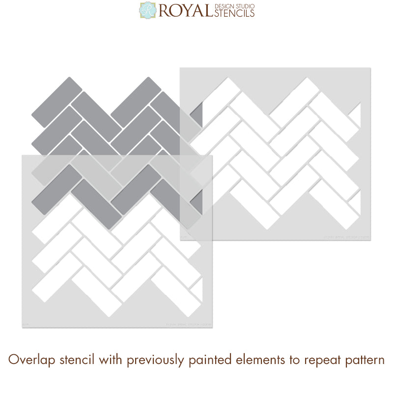 Premium Subway Tiles Herringbone Pattern Wall Stencil - DIY Home Decor for Kitchen Backsplash, Bathroom & Accent Walls