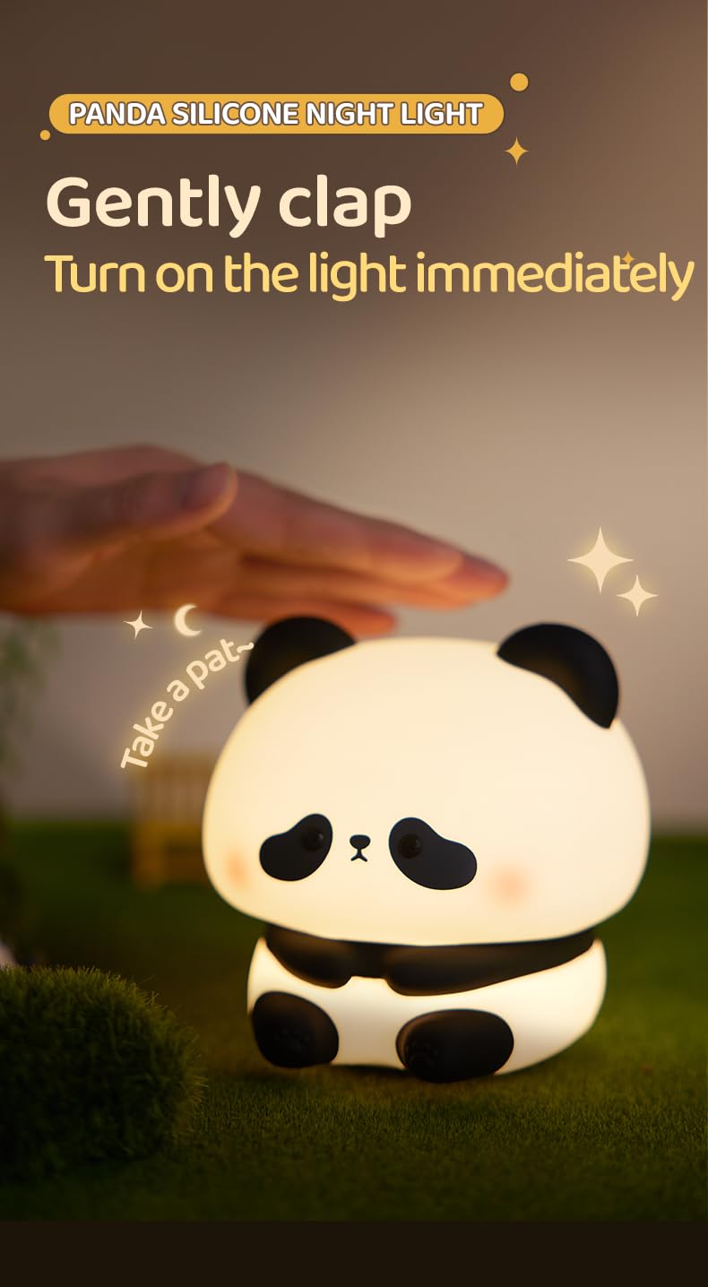 Cute Panda Night Light - LED Squishy Animal Night Lamp, Food Grade Silicone, 3-Level Dimmable & Rechargeable Nursery Light for Babies & Kids - Perfect for Bedtime, Feeding & Nursery Decor