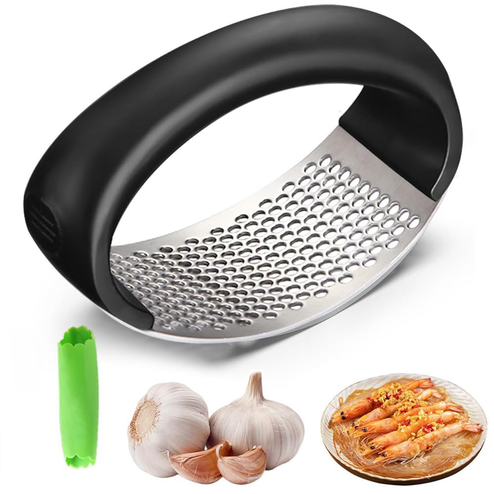 2024 Upgraded Stainless Steel Garlic Press - Heavy Duty Manual Garlic Crusher & Mincer for Kitchen, Dishwasher Safe Garlic Presser with Ergonomic Handle - Perfect for Cooking, Baking & Meal Prep (1pc)