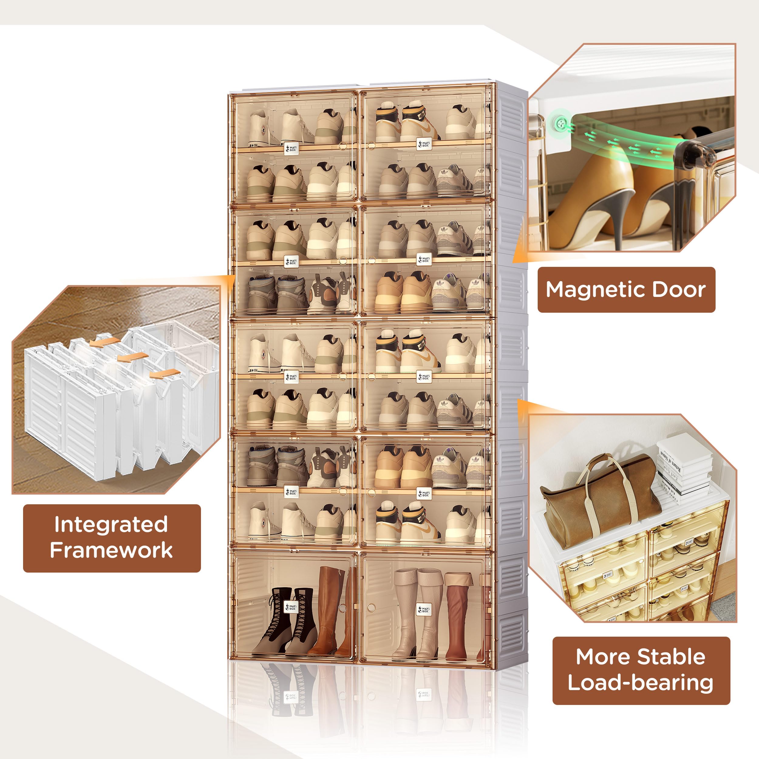 Portable Shoe Rack Organizer - Stackable 9-Tier Sneaker Storage Cabinet with Magnetic Clear Door, Holds 36 Pairs - Perfect for Closet, Entryway & Small Space Organization | Plastic Storage Bins with Lids for Easy Access & Protection