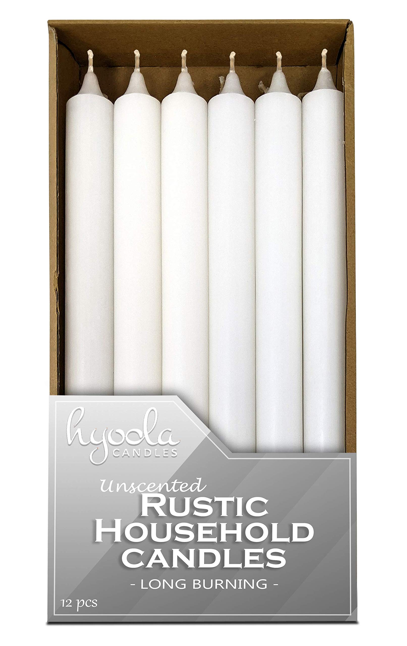 Hyoola 10 Inch White Dinner Candles - 12 Pack Unscented for Weddings & Dining
