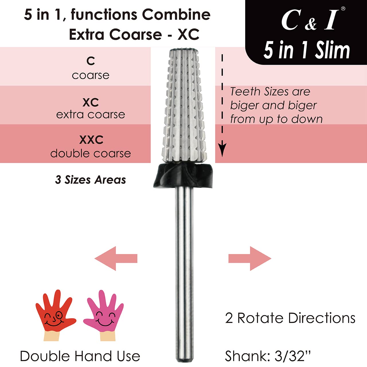 Professional 5 in 1 Nail Drill Bit Set - Slim Edition for Electric Nail Drill Machine (Extra Coarse XC) | Perfect for Salon, Home Manicure & Pedicure, Nail Art & Acrylic Extensions