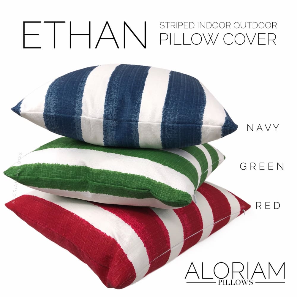 Ethan Green White Stripe Pillow Cover - Indoor & Outdoor Decorative Cushion Case for Sofa, Patio, Garden, and Porch