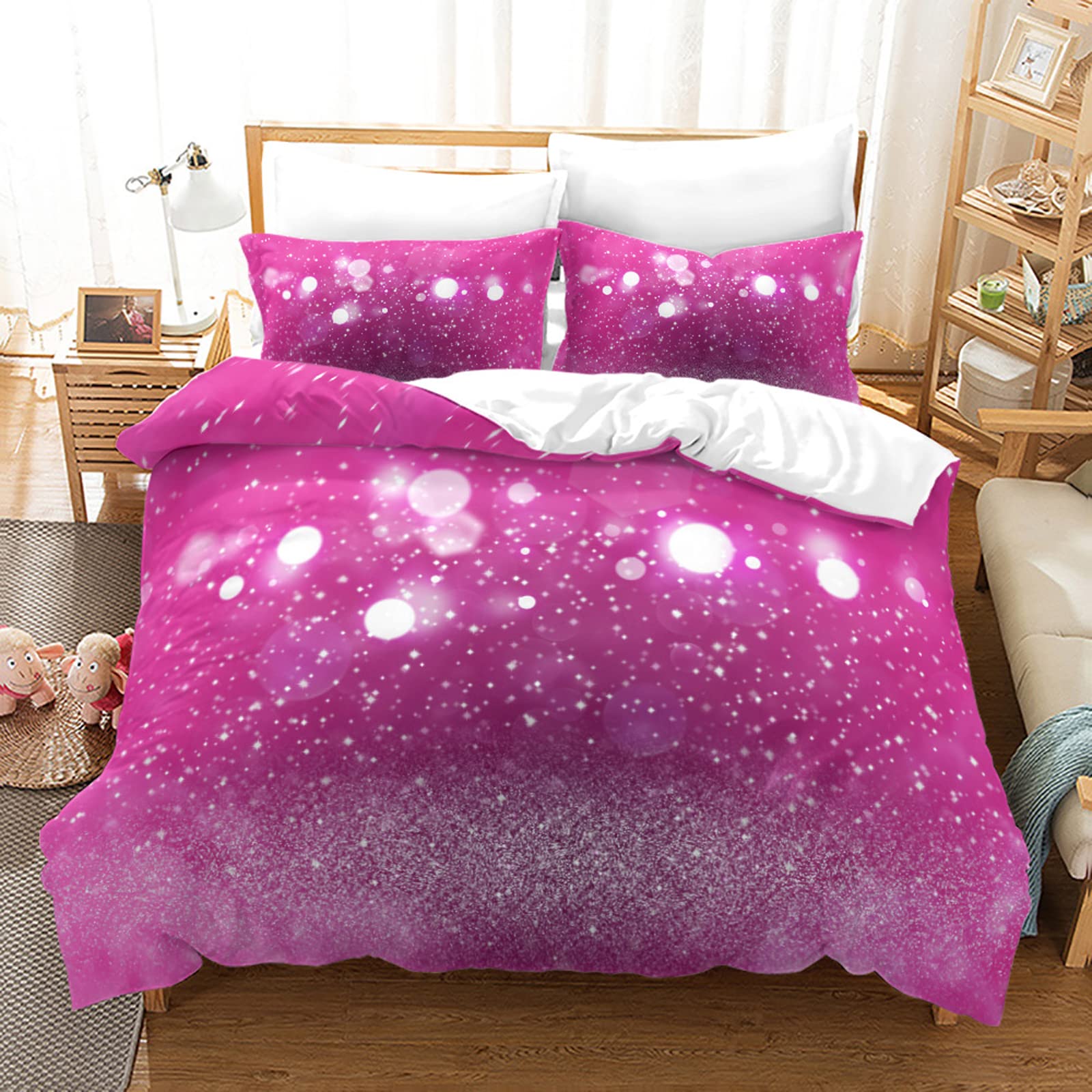 Sparkly Sequins Bedding Set - Pink Duvet Cover & 2 Pillowcases King Size, Glamorous Shimmering Bedroom Decor for Girls, Teens & Women | Perfect for Master Bedroom, Guest Room & Dormitory