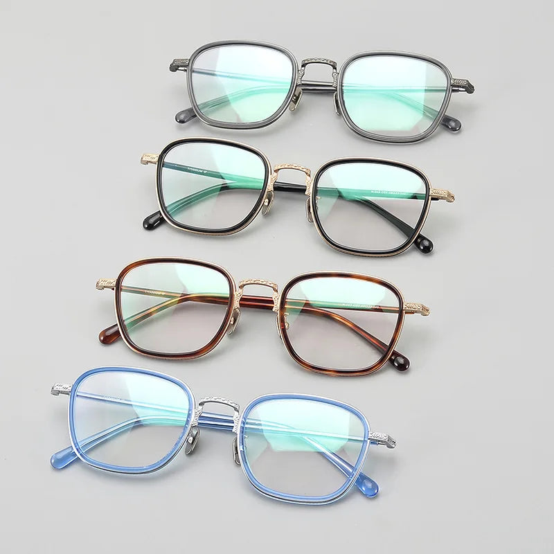 Unisex Black Titanium Acetate Square Full Rim Eyeglasses Frame 49043 - Perfect for Work, Reading & Fashion Accessories