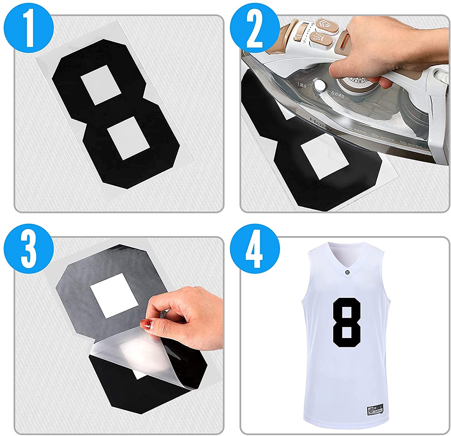 147 Pcs Iron on Numbers & Letters for T-Shirts - 8 Inch Heat Transfer Numbers 0-9 & 2 Inch Letters - DIY Team Uniforms, Sports Jerseys, Craft Decor (Black) - Perfect for Football, Basketball, Soccer & Custom Apparel Projects