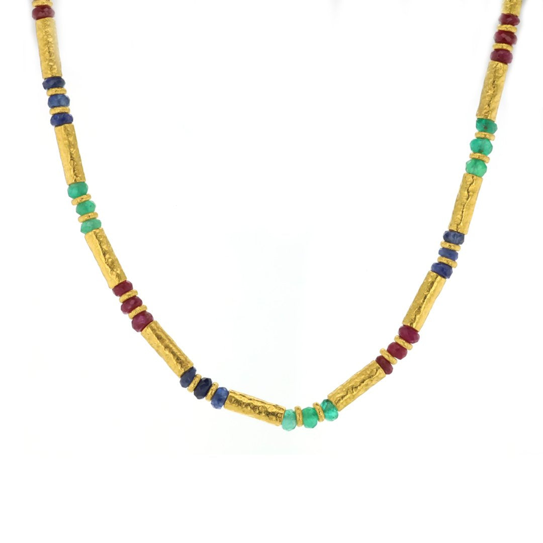 24K Gold Plated Ruby, Sapphire & Emerald Necklace for Women - Elegant Jewelry Gift for Birthday, Anniversary & Special Occasions
