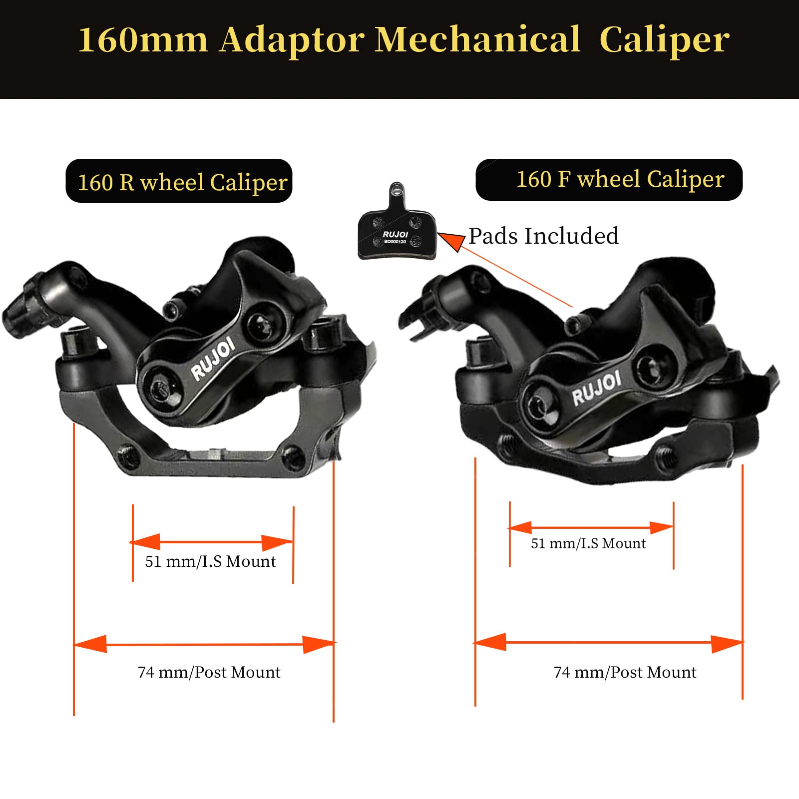 RUJOI Bike Disc Brake Caliper - Aluminum Mechanical Front & Rear Brakes for Road Bikes & Mountain Bikes | Perfect for Commuting, Trail Riding & Performance Cycling