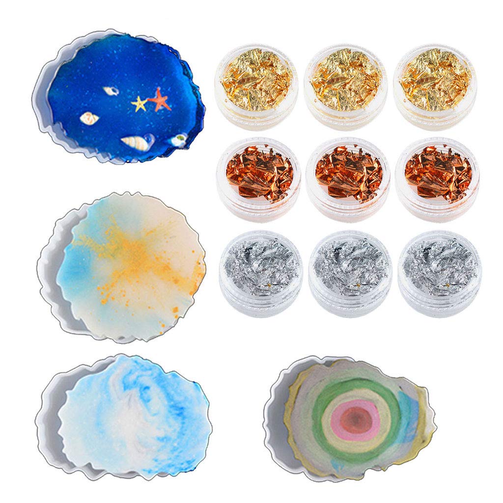4PCS Irregular Wave Shape Silicone Geode Coaster Molds for DIY Resin Casting - Includes Foil Flakes - Perfect for Handmade Coasters, Home Decor & Gift Making