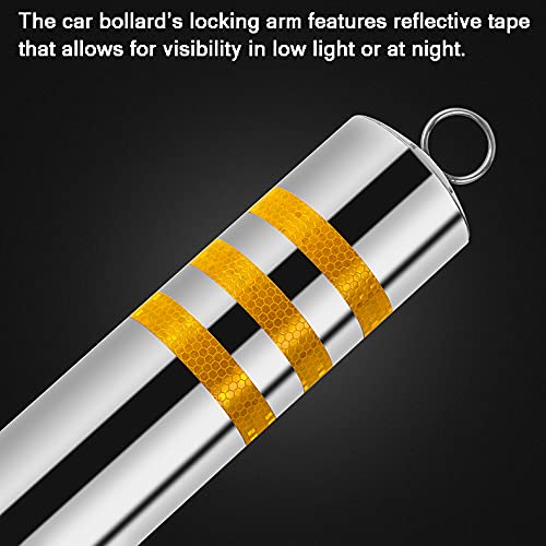 2 Pack Stainless Steel Parking Bollards with Padlock & Reflective Strips - 650×76mm (25.5×3in) Driveway Markers for Commercial & Private Use - Perfect for Parking Lots, Driveways & Property Boundaries
